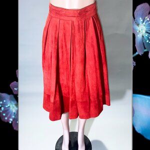 Admont Red Suede 1970s Leather Skirt With Pockets Size 36/5.5 (XS-S)